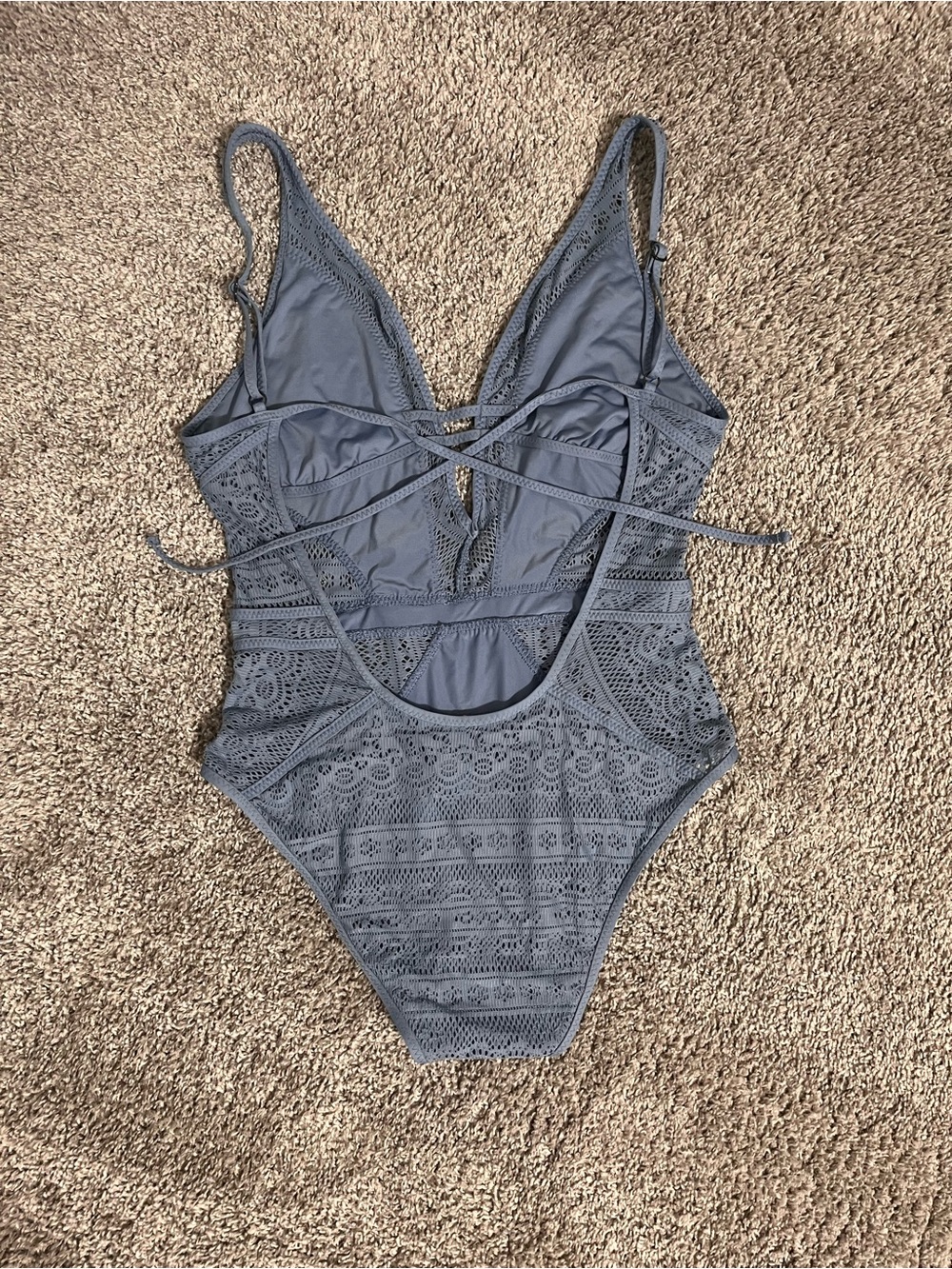 Becca - Blue Lace One-Piece Swimsuit with Plunge V-Neck - Picture 2 of 3